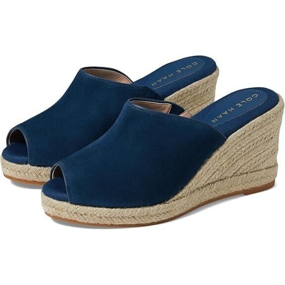 Cole Haan Navy Espadrille Wedge Mules